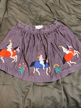 Mini Boden Purple Corduroy Skirt with Knights & Horses